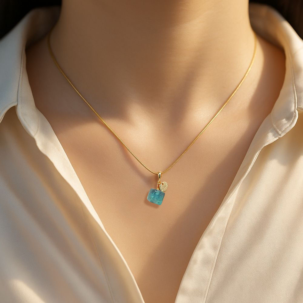 Deep Sea Blue Square Necklace