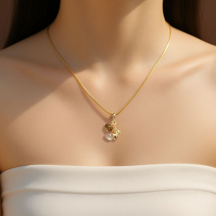 Crystal Heart & Cat Charm Necklace