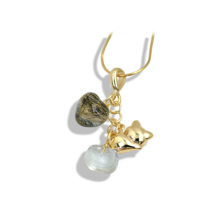 Crystal Heart & Cat Charm Necklace - 图片 3