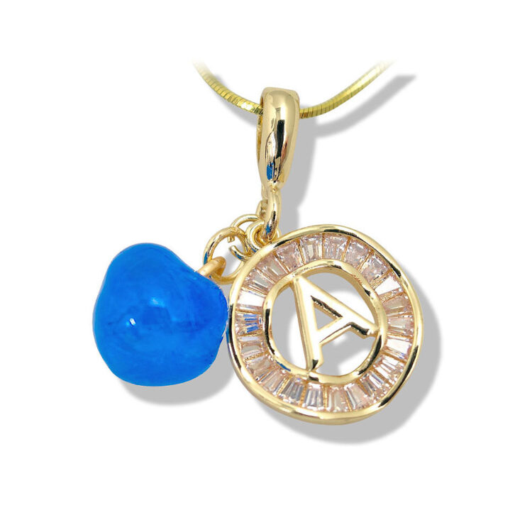 Blue Heart Crystal Initial Gold Necklace - 图片 3